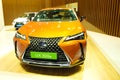 New Delhi - February 1, 2024: Lexus UX 300e car is on display at Bharat Mobility Global Expo 2024 at New Delhi in India