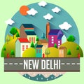 New Delhi - Flat design city vector illustration