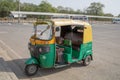 New Delhi, India - April 2019 : Classic Auto Rickshaw India Tuk Tuk with three wheeler is local taxi