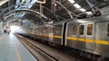 New Delhi India Ã¢â¬â April 10 2023 - Delhi Metro train arriving at Jhandewalan metro station in New Delhi, India, Asia, Public