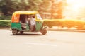 New Delhi, India - AUGUST 13: Moto-Rickshaw in motion, New Delhi, India on AUGUST 13, 2016 in New Delhi, India