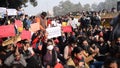 New Delhi, India December 25 2021 : Delhi Contractual Guest Teachers with posters, flags and graffitiÃ¢â¬â¢s protesting against Delhi