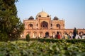 New Delhi, India - December 7, 2019: Tourists from all over the world enjoy visiting Humayan`s Tomb, an ancient monument in India