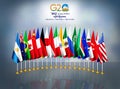 G20 2023 summit background.Flags of G 20 member countries.