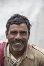 Indian poor man came to see preparations for the India Day parade in New Delhi, India Royalty Free Stock Photo