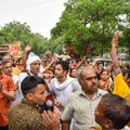 New Delhi, India July 01 2022 - A huge gathering of devotees from different parts of Delhi on the occasion of ratha yatra or Royalty Free Stock Photo