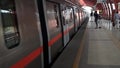 New Delhi India Ã¢â¬â June 21 2022 - Delhi Metro train arriving at Jhandewalan metro station in New Delhi, India, Asia, Public Metro