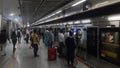 New Delhi India Ã¢â¬â June 21 2022 - Delhi Metro train arriving at Jhandewalan metro station in New Delhi, India, Asia, Public Metro
