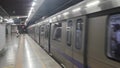 New Delhi India Ã¢â¬â June 21 2022 - Delhi Metro train arriving at Jhandewalan metro station in New Delhi, India, Asia, Public Metro