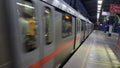 New Delhi India Ã¢â¬â June 21 2022 - Delhi Metro train arriving at Jhandewalan metro station in New Delhi, India, Asia, Public Metro