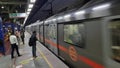 New Delhi India Ã¢â¬â June 21 2022 - Delhi Metro train arriving at Jhandewalan metro station in New Delhi, India, Asia, Public Metro