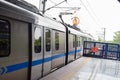 New Delhi India Ã¢â¬â June 21 2022 - Delhi Metro train arriving at Jhandewalan metro station in New Delhi, India