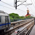 New Delhi India Ã¢â¬â June 21 2022 - Delhi Metro train arriving at Jhandewalan metro station in New Delhi, India