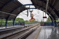 New Delhi India June 21 2022 - Delhi Metro train arriving at Jhandewalan metro station in New Delhi, India