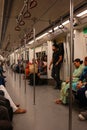 Metro subway underground metro inside train in New Delhi.