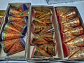 Boxes of various conical flower pot. People use to light beautiful firecracker- Anaar during Diwali and new year celebration.