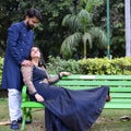 New Delhi India Ã¢â¬â November 25 2019 : A couple pose for Pre Wedding shoot inside Lodhi Garden Delhi, a popular tourist landmark Royalty Free Stock Photo