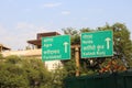 `New Delhi/India -21.06.2020: Sign Board In Green Showing Distance Of Agra , Noida , faridabad and kalindi kunj Texture White Eng