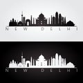 New Delhi skyline and landmarks silhouette
