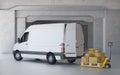 A new delivery van at warehouse. Cargo loading