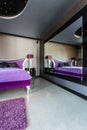 New design black bedroom with large mirror