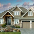 New Designer Home House Exterior Large Custom Brown Stucco Rock Dwelling Royalty Free Stock Photo