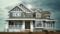 New Home House Grey Exterior Dramatic Cloudy Sky Background Royalty Free Stock Photo