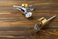 New door lock on background. Royalty Free Stock Photo