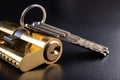 A new door lock on a dark background. A patent and keys to secure the front door Royalty Free Stock Photo