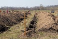 New dug graves, grave cemetery for those infected by coronavirus, Ukraine Dnieper city