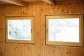 New efficient windows installed in wooden house