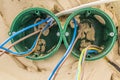 New electrical installation, socket plastic boxes and electrical Royalty Free Stock Photo