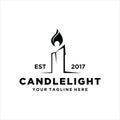 Luxury Vintage Candle Light Flame Logo Design Illustration