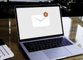 New email alert on laptop, Mail Communication Connection message to mailing contacts phone global letters Royalty Free Stock Photo
