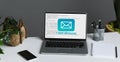 New Email Message Notification On Laptop Screen In Office, Panorama Royalty Free Stock Photo