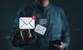 New email notification concept. Man touching email virtual. Business send e-mail communication, internet technology, Inbox Royalty Free Stock Photo