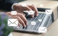 Messages connect communications to global mail at work, email marketing concept, send e-mail or newsletter. Royalty Free Stock Photo