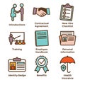 New Employee Hiring Process icon set w checklist, handshake, t