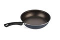 New empty frying pan with black plastic handle on white background. Royalty Free Stock Photo