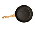 new empty frying pan with a brown handle isolated on a white background Royalty Free Stock Photo