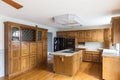 New empty minimalist house kitchen interior with wooden furniture in Kansas City, Missouri, USA Royalty Free Stock Photo