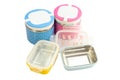 New empty plastic lunch boxes on white isolated background