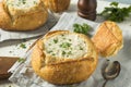 New England Chowder in a Bread Bowl Royalty Free Stock Photo