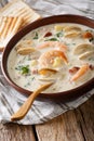 New England chowder soup close-up. vertical Royalty Free Stock Photo