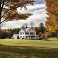 new england farmhouse in fall colors Royalty Free Stock Photo