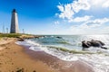 New England Lighthouse in Lighthouse Point Park in New Haven Con Royalty Free Stock Photo