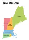 New England region, colored map, a region in the United States of America Royalty Free Stock Photo