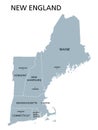 New England region of the United States of America, gray political map Royalty Free Stock Photo