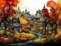 New England village in fall Royalty Free Stock Photo