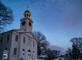 New England White Church at Twilight with Steeple Royalty Free Stock Photo